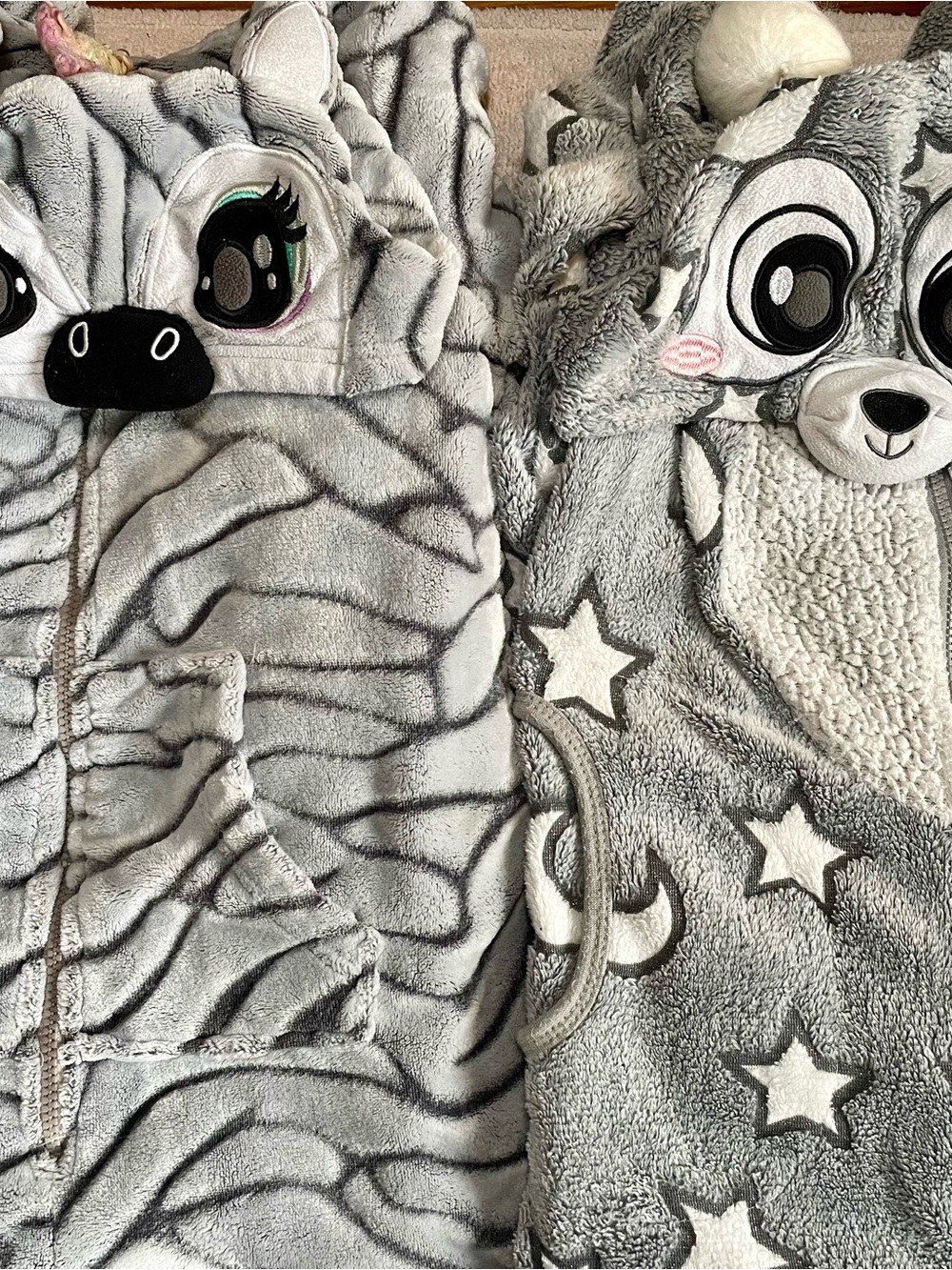 Two Youth XL Funzietime Plush Hooded Animal Onesies